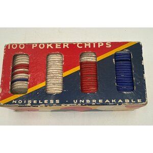 Box Vintage Dennison Embossed Poker Chips Red White Blue